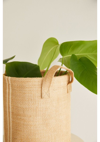 Çizgili jüt saklama sepeti, katlanabilir, düzenleyici, 20x20 cm bej renk modelleri