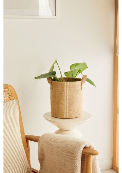 Çizgili jüt saklama sepeti, katlanabilir, düzenleyici, 20x20 cm bej renk indirimleri