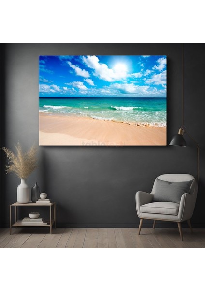 Turkuaz Sahil - Masmavi Deniz ve Altın Kumsal Kanvas Tablo