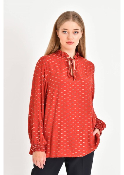 Simli Uzun Kollu Önü Bağcıklı Bluz