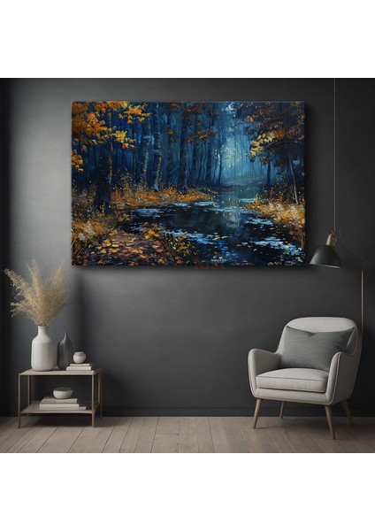 Gizemli Orman - Sonbahar Yapraklarıyla Bezeli Dere Yolu Kanvas Tablo