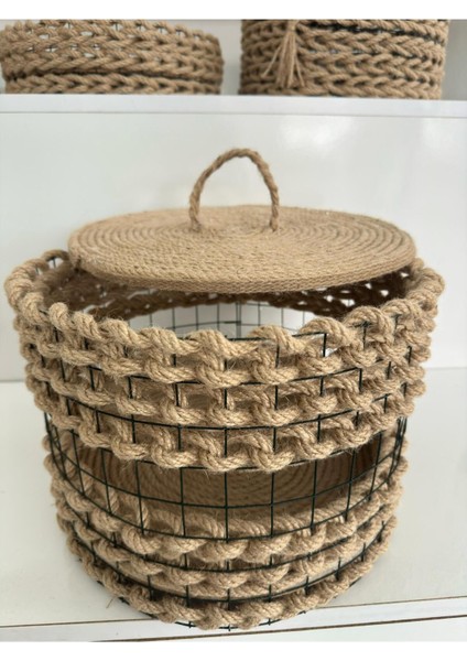El yapımı doğal jüt çok amaçlı kahverengi sepet, şık ve kullanışlı tasarım