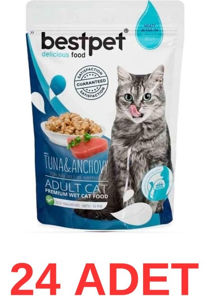 Jelly Pouch Ton Balıklı ve Hamsili Yetişkin Kedi Konservesi 85 gr 24 Adet