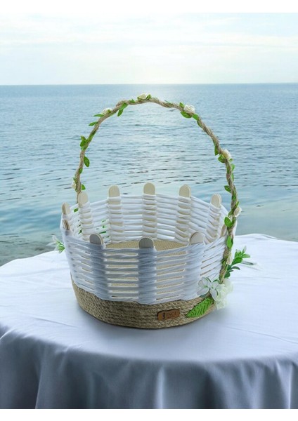 Büyük 25cm Hasır Sepet, El Emeği, Dekorasyon ve Sunum için, Beyaz, Premium Kalite