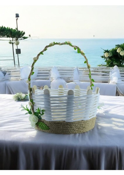 Büyük 25cm Hasır Sepet, El Emeği, Dekorasyon ve Sunum için, Beyaz, Premium Kalite fiyatları