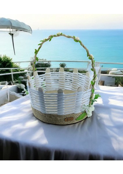 Büyük 25cm Hasır Sepet, El Emeği, Dekorasyon ve Sunum için, Beyaz, Premium Kalite modelleri