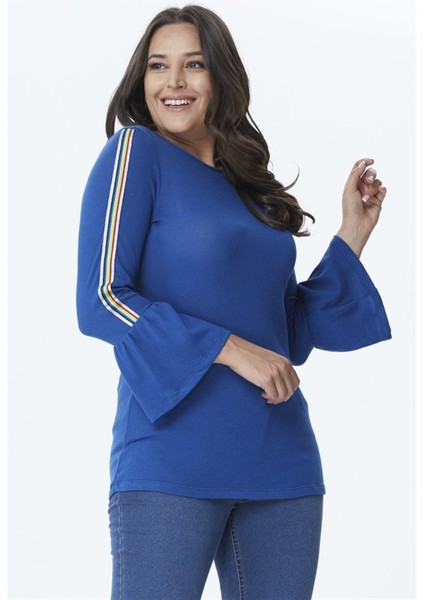 Kolları Şerit Volan Detaylı Örme Bluz