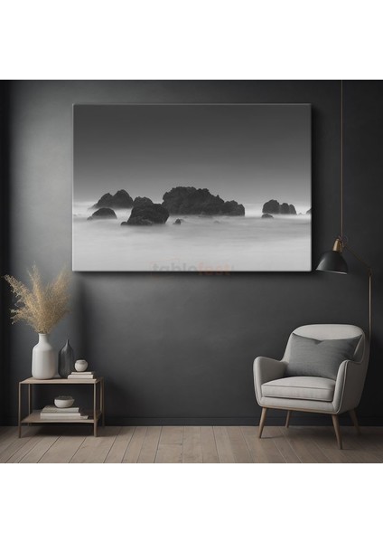 Sisli Kayalıklar - Minimalist Deniz Manzarası Kanvas Tablo