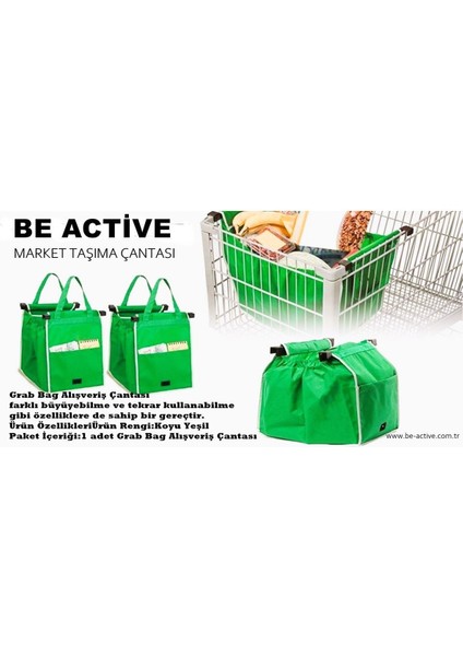 Be Active Market Arabasına Takılabilen Alışveriş Çantası Yeşil 2 Adet Yollamaktayız