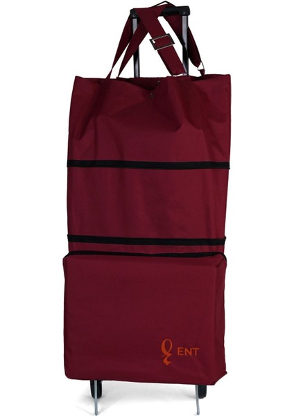 Mine Model 2 Tekerli Su Geçirmez Katlanabilir Teleskobik Kollu Seyahat,alışveriş Çantası- Bordo