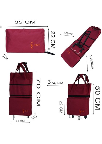 Mine Model 2 Tekerli Su Geçirmez Katlanabilir Teleskobik Kollu Seyahat,alışveriş Çantası- Bordo fırsatları