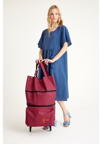 Mine Model 2 Tekerli Su Geçirmez Katlanabilir Teleskobik Kollu Seyahat,alışveriş Çantası- Bordo indirimleri