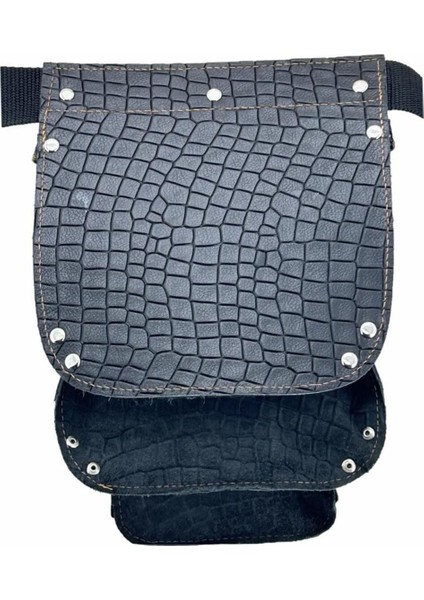 Hakiki Deri Kroko Cepli Tekniker Çivi Önlüğü Bel Çantası Siyah modelleri