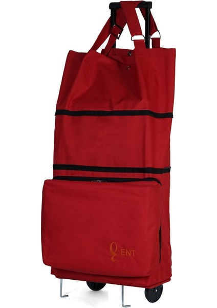 Mine Model 2 Tekerli Su Geçirmez Katlanabilir Teleskobik Kollu Seyahat,alışveriş Çantası- Kırmızı