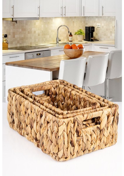 3'lü Çok Renkli Hasır Sepet Seti, Organizer, Düzenleyici, 36x27 cm