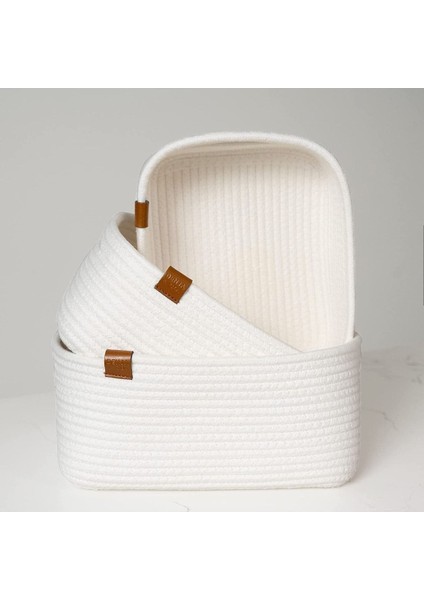 Beyaz 3'lü Dikdörtgen Jüt Sepetler, Şık ve Kullanışlı Ev Dekorasyonu Aksesuarları