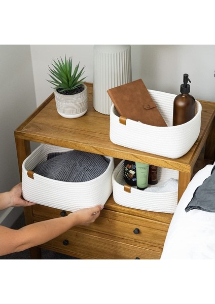 Beyaz 3'lü Dikdörtgen Jüt Sepetler, Şık ve Kullanışlı Ev Dekorasyonu Aksesuarları fırsatları