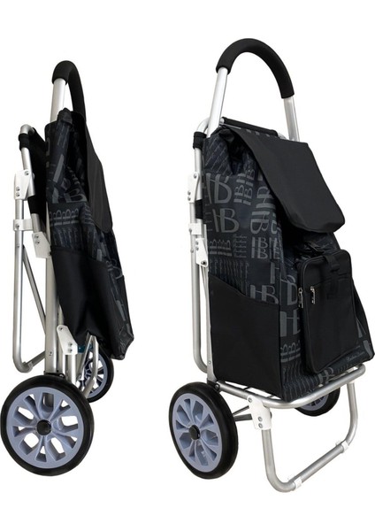 Siyah Ses Yapmaz Tekerlekli Su Geçirmez Çantalı Oturmalı Aliminyum Gövdeli Lüks Pazar Arabası 30 x fırsatları