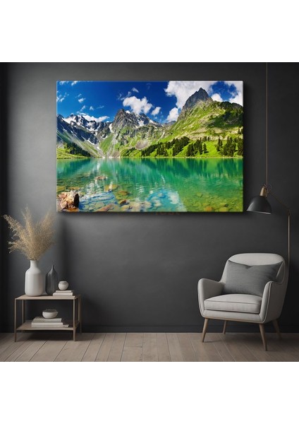 Alp Gölü - Turkuaz Sular ve Karlı Zirveler Kanvas Tablo