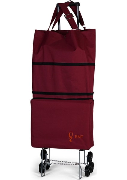 Vadi Model Sessiz 6 Teker Merdiven Çıkan Katlanır Teleskobik Kol Seyahat ,alışveriş Çantası-Bordo