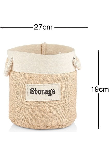 Krem Şeritli Silindir Jüt Sepet, doğal ve şık saklama çözümü, küçük boy. fiyatları