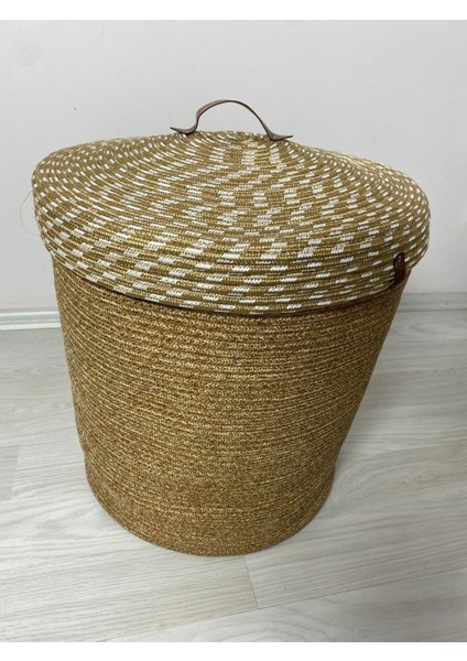 Büyük Boy Jüt Hasır Kapaklı Çamaşır Sepeti, şık ve kullanışlı depolama çözümü