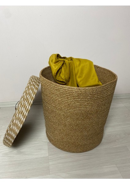 Büyük Boy Jüt Hasır Kapaklı Çamaşır Sepeti, şık ve kullanışlı depolama çözümü fırsatları