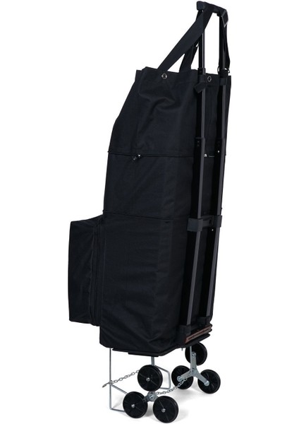 Vadi Model Sessiz 6 Teker Merdiven Çıkan Katlanır Teleskobik Kol Seyahat ,alışveriş Çantası-Siyah fırsatları