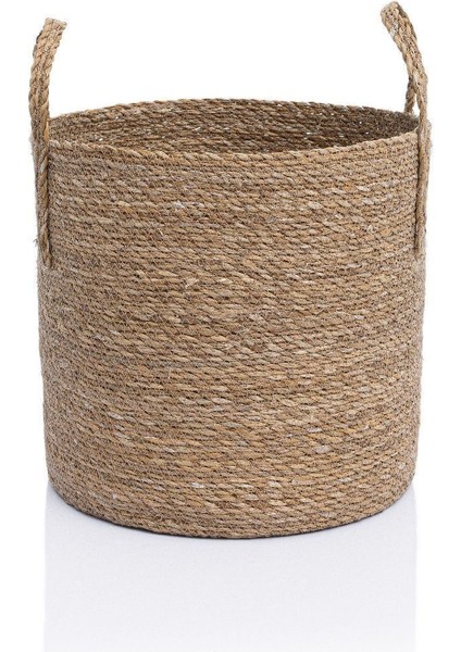 Doğal bej sümbüllü rattan dekoratif kulplu sepet 30x30, küçük hacim