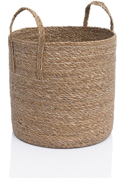 Doğal bej sümbüllü rattan dekoratif kulplu sepet 30x30, küçük hacim fiyatları