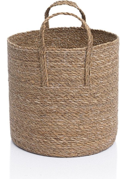 Doğal bej sümbüllü rattan dekoratif kulplu sepet 30x30, küçük hacim modelleri