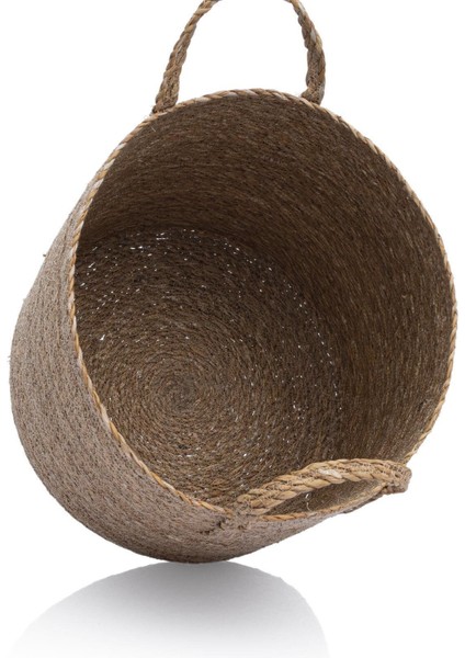 Doğal bej sümbüllü rattan dekoratif kulplu sepet 30x30, küçük hacim fırsatları