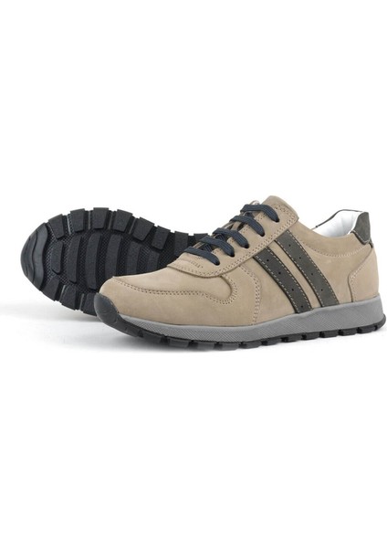 Deri Kum Rengi Fermuarlı Spor Ayakkabı Sneaker