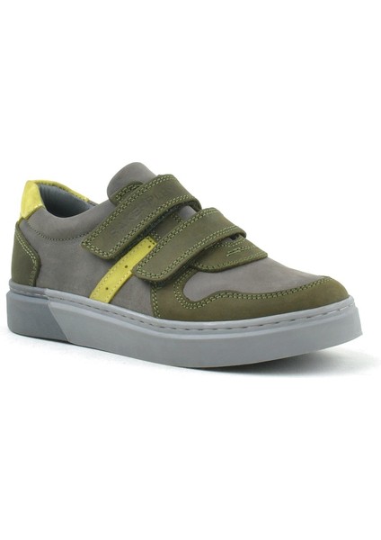 Hakiki Deri Haki Gri Cırtlı Erkek Çocuk Sneaker