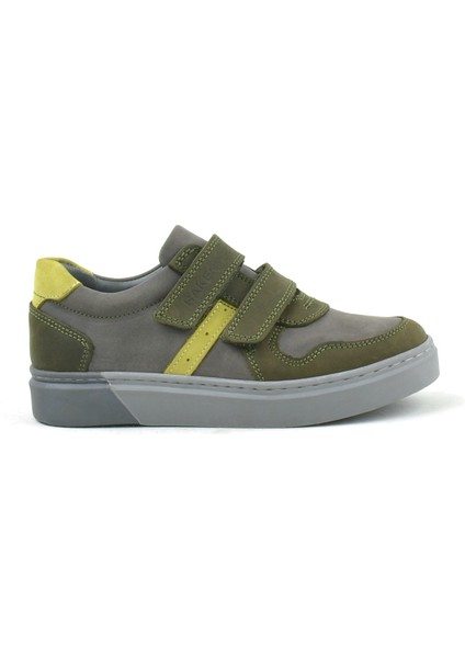 Hakiki Deri Haki Gri Cırtlı Erkek Çocuk Sneaker