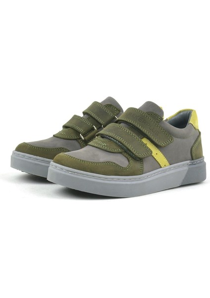 Hakiki Deri Haki Gri Cırtlı Erkek Çocuk Sneaker