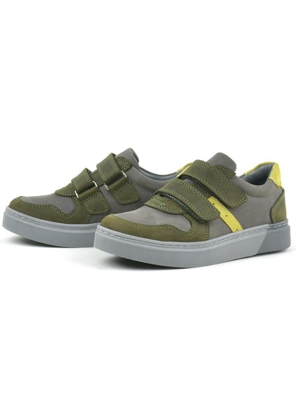 Hakiki Deri Haki Gri Cırtlı Erkek Çocuk Sneaker