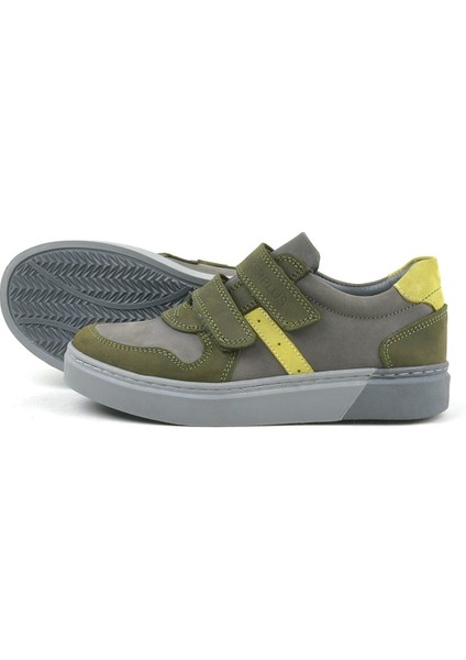 Hakiki Deri Haki Gri Cırtlı Erkek Çocuk Sneaker