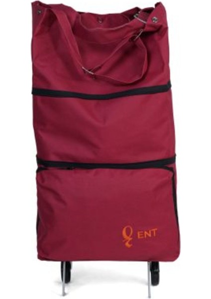 Nergis Model 2 Tekerli ve Katlanabilir Alışveriş ve Seyahat Çantası -Bordo