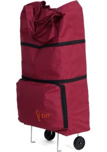 Nergis Model 2 Tekerli ve Katlanabilir Alışveriş ve Seyahat Çantası -Bordo