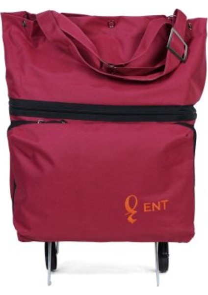 Nergis Model 2 Tekerli ve Katlanabilir Alışveriş ve Seyahat Çantası -Bordo