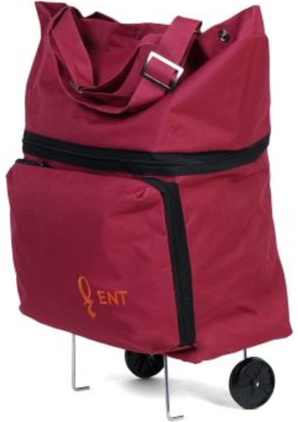 Nergis Model 2 Tekerli ve Katlanabilir Alışveriş ve Seyahat Çantası -Bordo