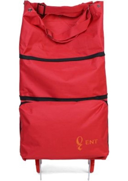 Nergis Model 2 Tekerli ve Katlanabilir Alışveriş ve Seyahat Çantası -Kırmızı