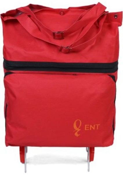 Nergis Model 2 Tekerli ve Katlanabilir Alışveriş ve Seyahat Çantası -Kırmızı