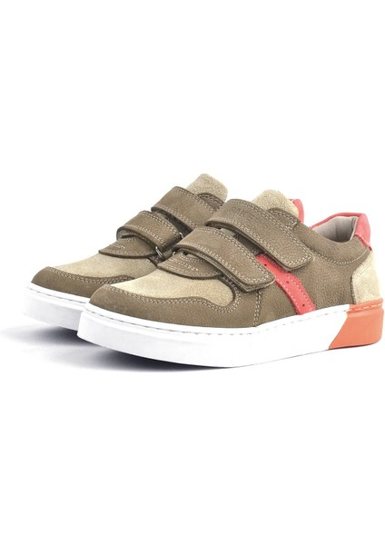 Hakiki Deri Kum Rengi Cırtlı Erkek Çocuk Sneaker