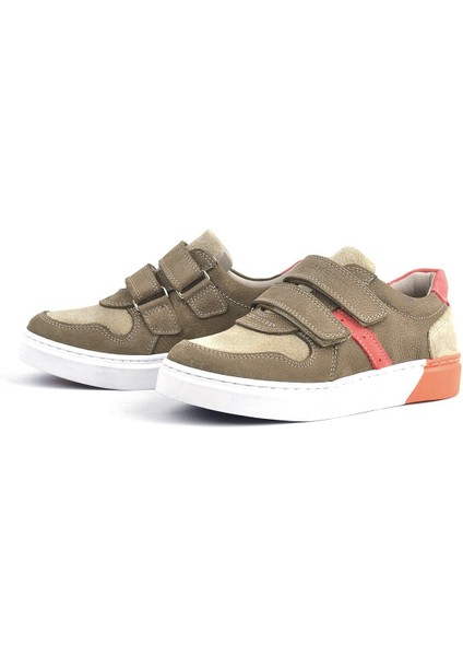Hakiki Deri Kum Rengi Cırtlı Erkek Çocuk Sneaker