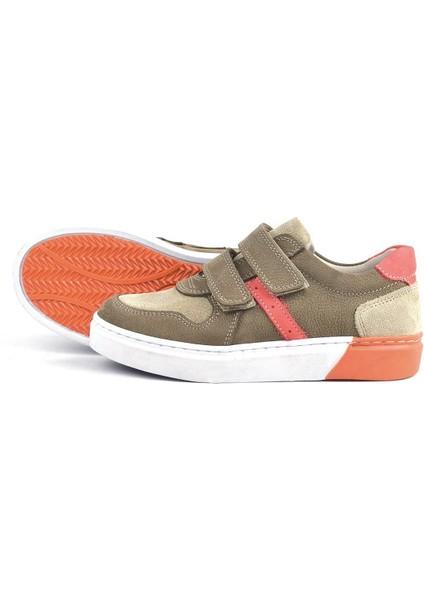 Hakiki Deri Kum Rengi Cırtlı Erkek Çocuk Sneaker