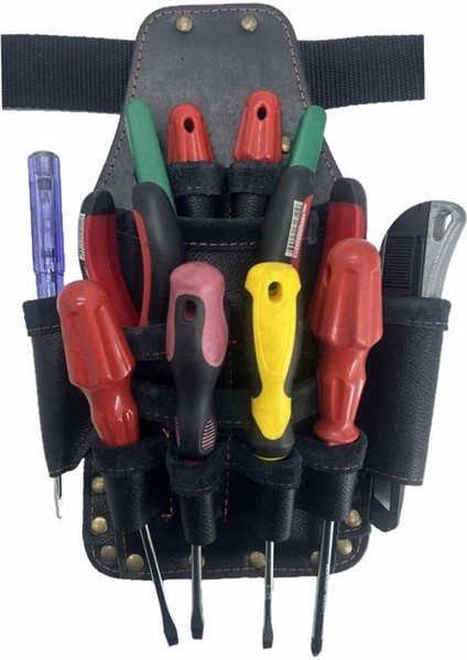 Hakiki Deri CA218 Xl Elektrikçi Teknisyen Bel Çantası Siyah
