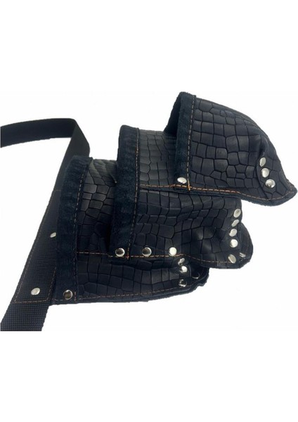 Hakiki Kroko Deri Cepli Tekniker Çivi Önlüğü Bel Çantası Siyah indirimleri