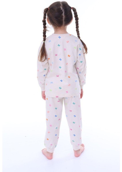 Kız Çocuk Minik Kelebek Desenli Uzun Kollu Pijama Takımı